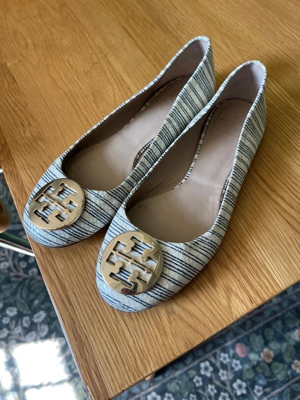 Tory Burch Striped Snake Embossed Reva Flats